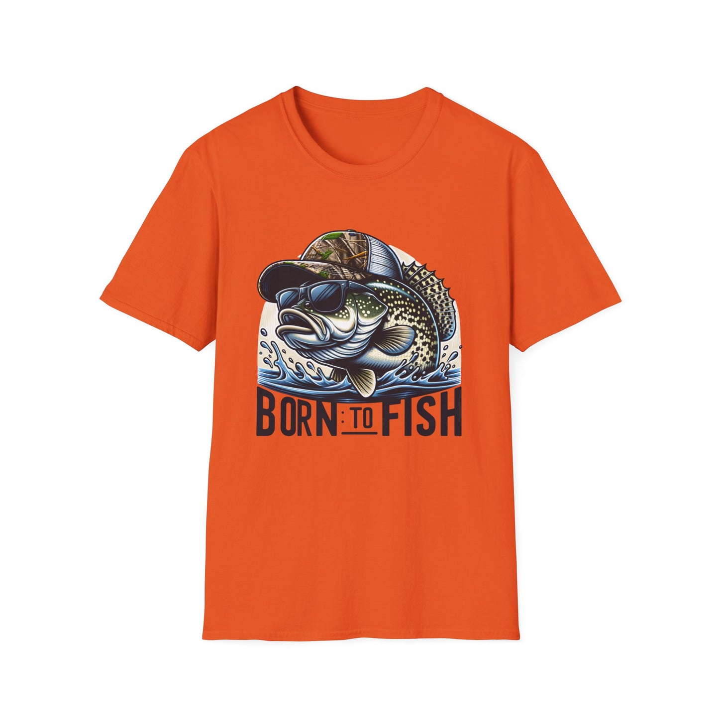 Born To Fish Bass Camo Hat Unisex Short Sleeve T-Shirt, Front Design
