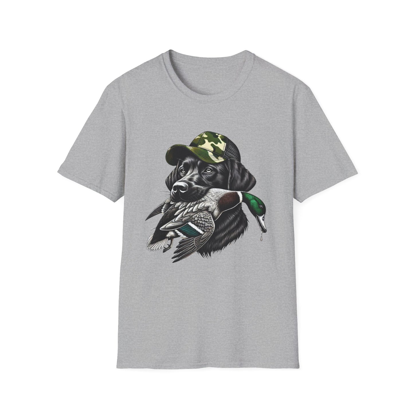 Camo Black Lab Duck Hunting Unisex Short Sleeve T-Shirt, Front Design