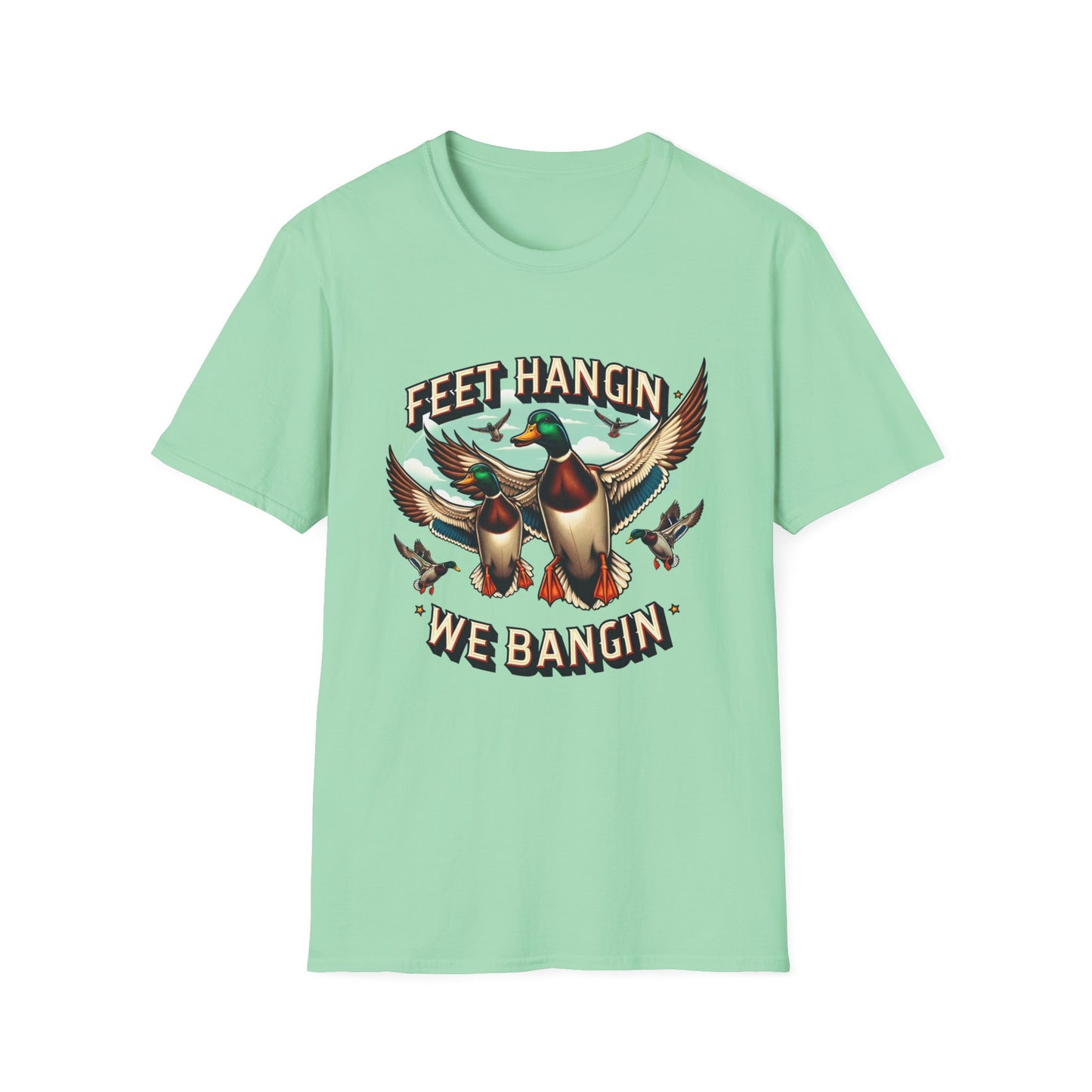 Feet Hangin' We Bangin' Duck Hunting Unisex Short Sleeve T-Shirt, Front Design