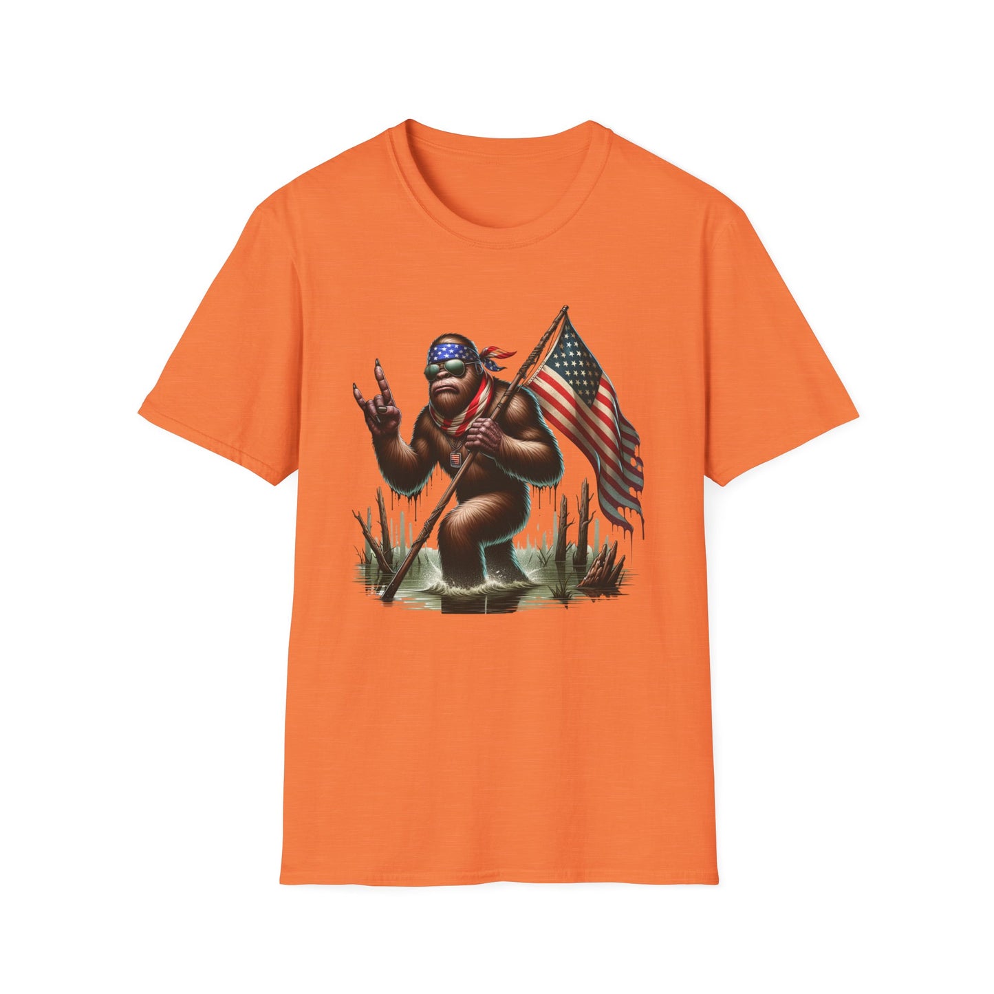 Patriotic Bigfoot Sasquatch Unisex Short Sleeve T-Shirt, Front Design
