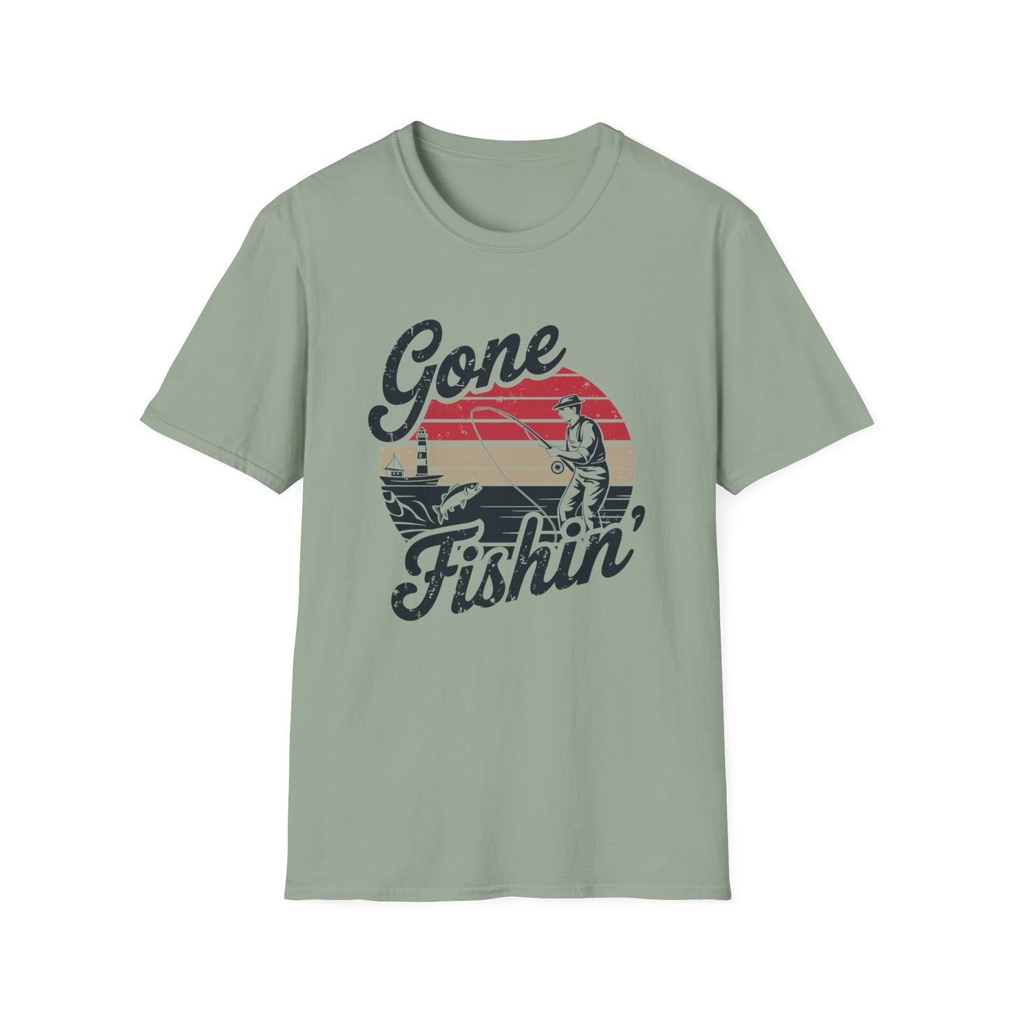 Retro Style Gone Fishin' Unisex Short Sleeve T-Shirt, Front Design