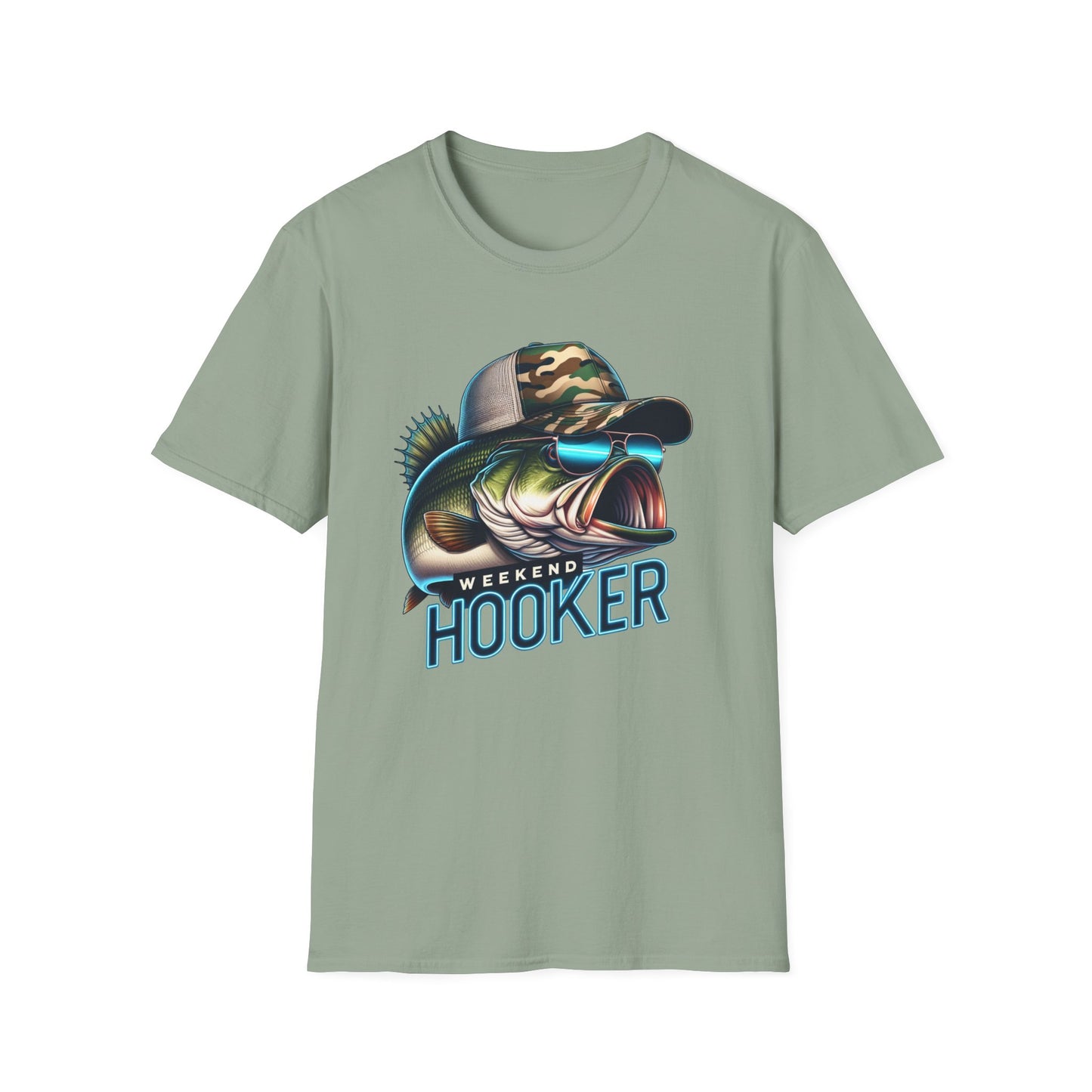 Weekend Hooker Bass Fishing Unisex Short Sleeve T-Shirt, Front Design