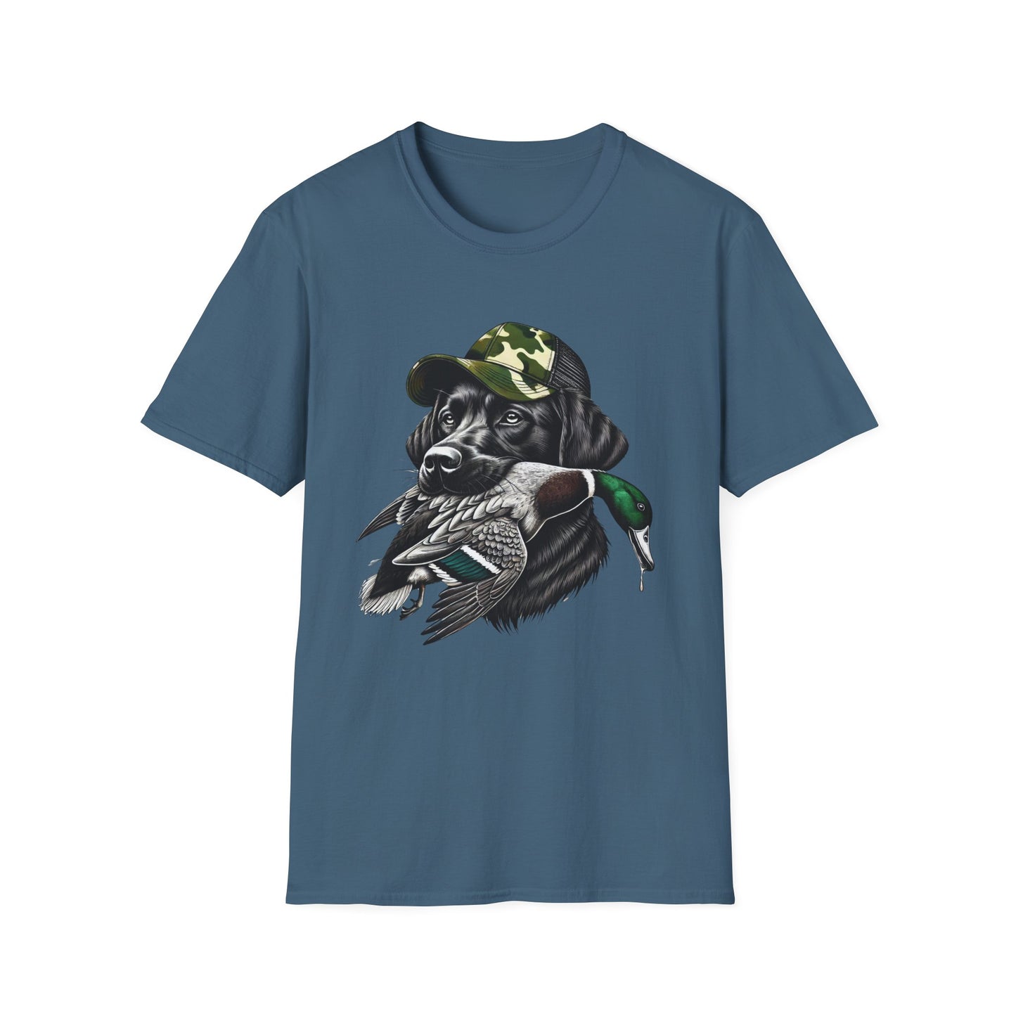 Camo Black Lab Duck Hunting Unisex Short Sleeve T-Shirt, Front Design