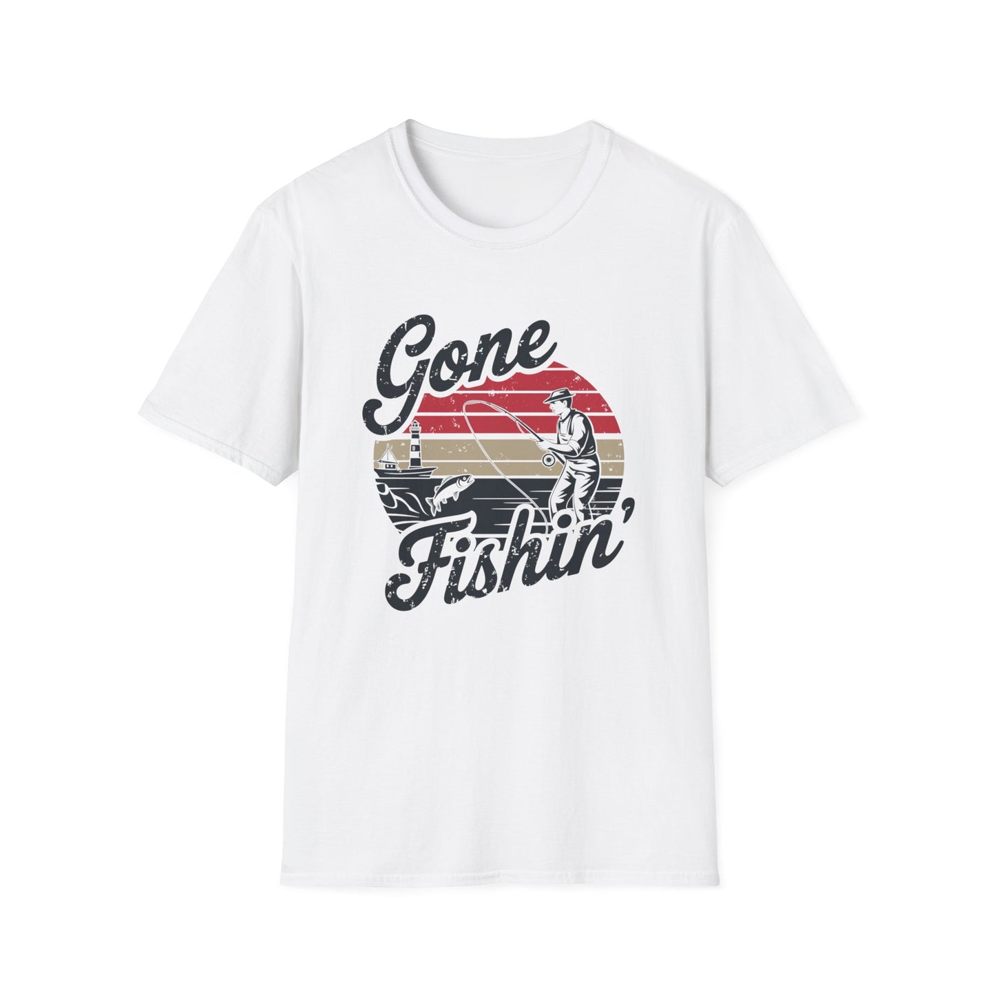 Retro Style Gone Fishin' Unisex Short Sleeve T-Shirt, Front Design