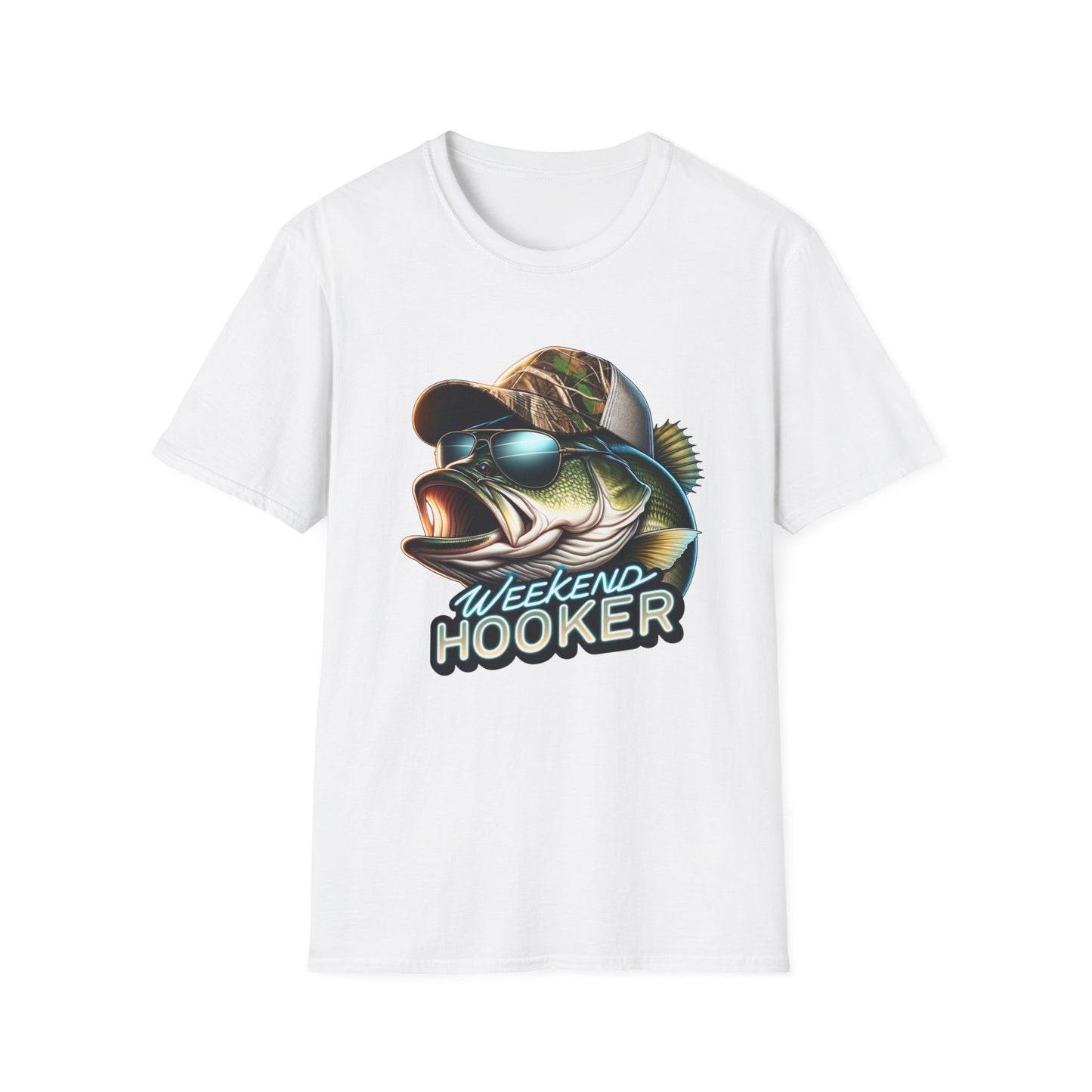 Weekend Hooker Bass Fishing Unisex Short Sleeve T-Shirt, Front Design