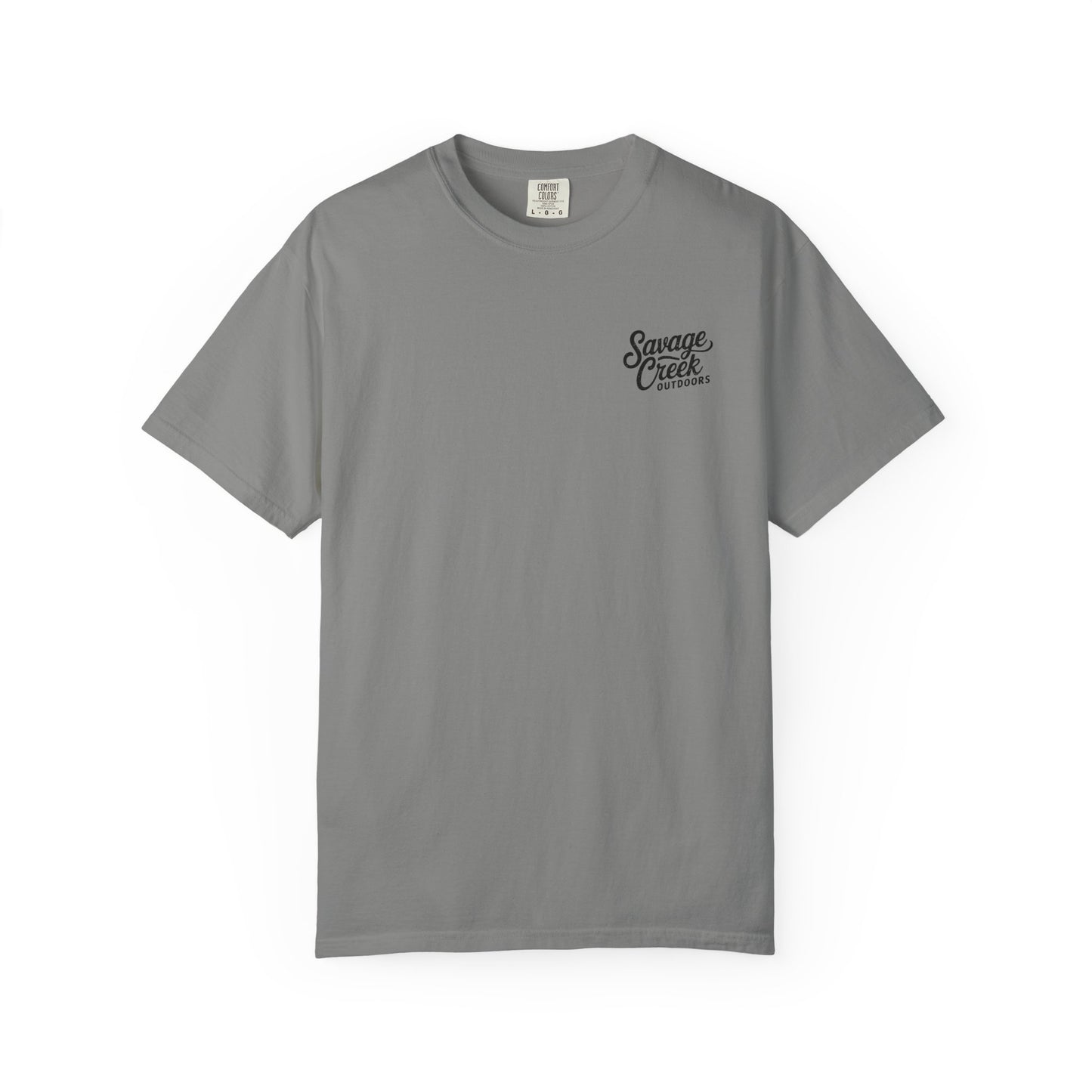 Savage Creek Outdoors Duck Hunting Black Lab Unisex Short Sleeve T-Shirt With Back Design