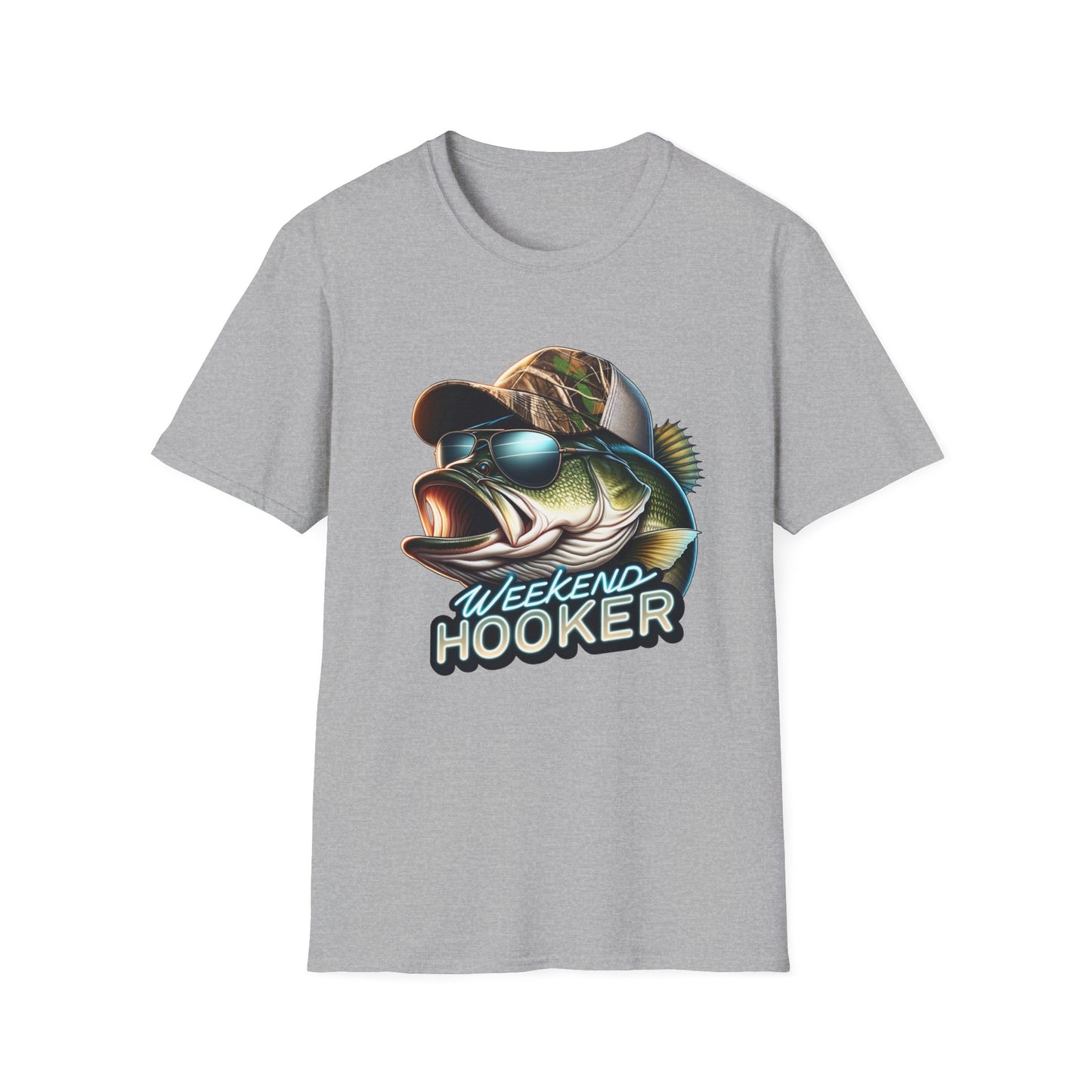 Weekend Hooker Bass Fishing Unisex Short Sleeve T-Shirt, Front Design