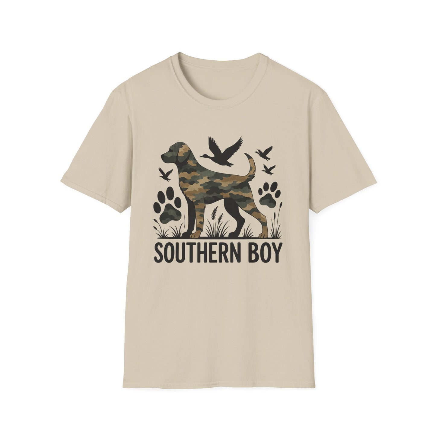 Southern Boy Camouflage Dog Duck Hunting Unisex Short Sleeve T-Shirt, Front Design