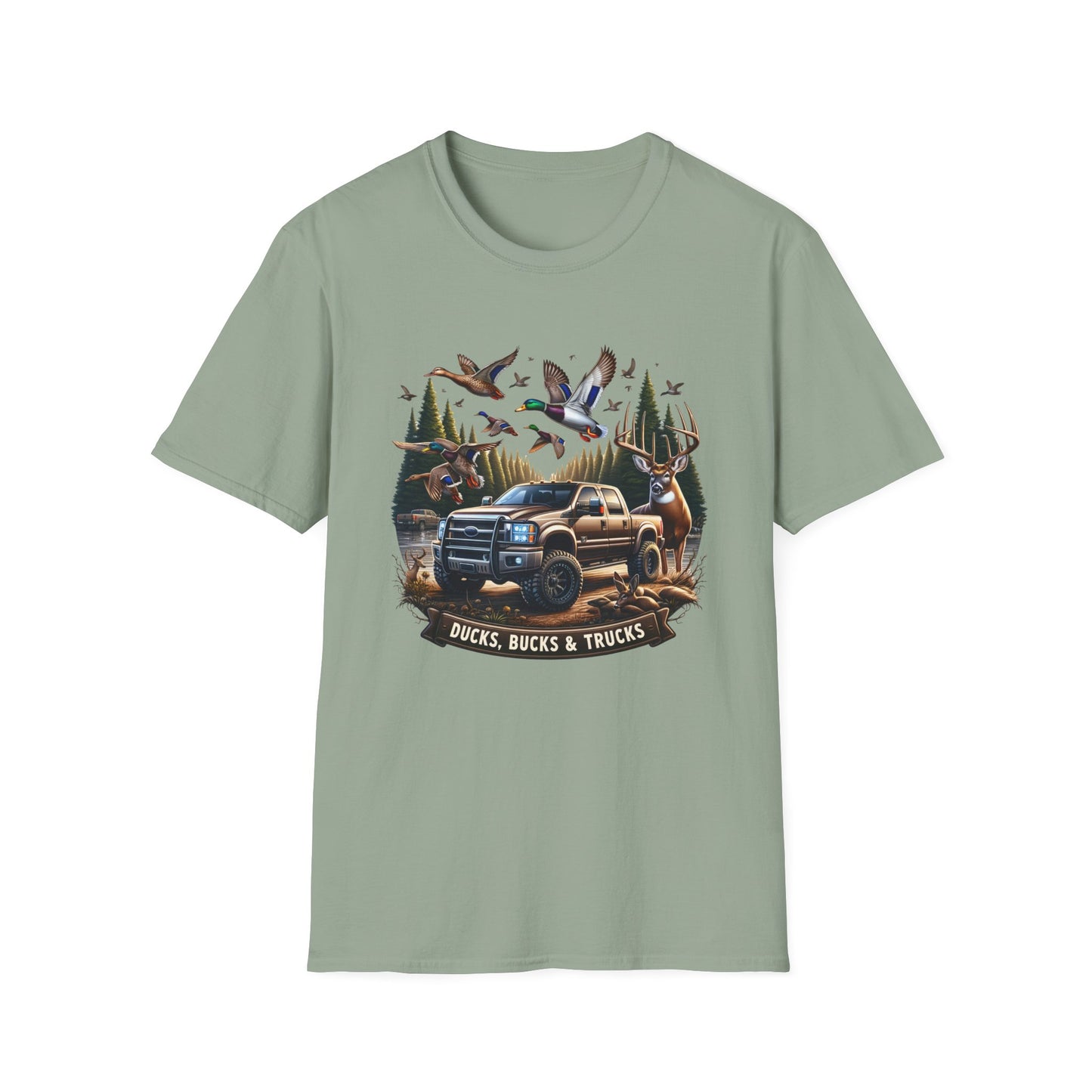 Ducks, Bucks & Trucks Unisex Short Sleeve T-Shirt, Front Design
