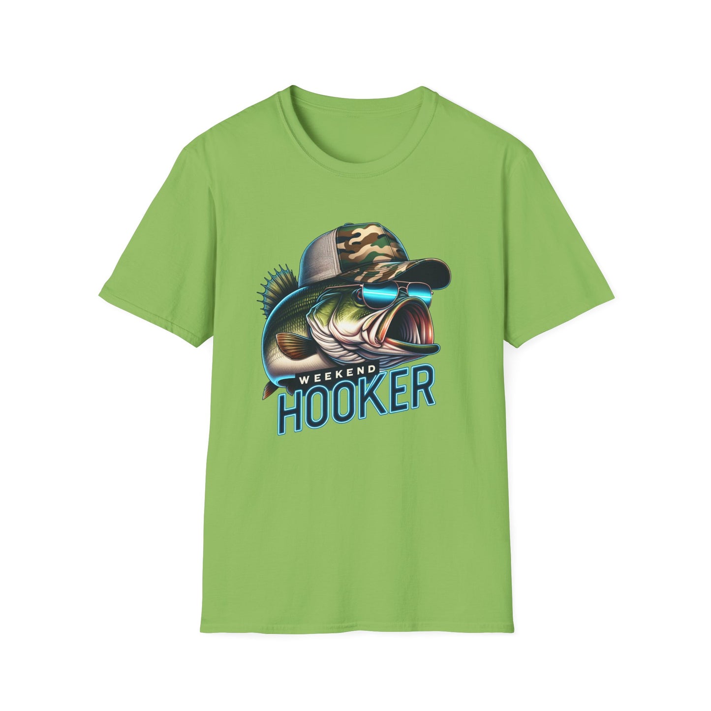 Weekend Hooker Bass Fishing Unisex Short Sleeve T-Shirt, Front Design