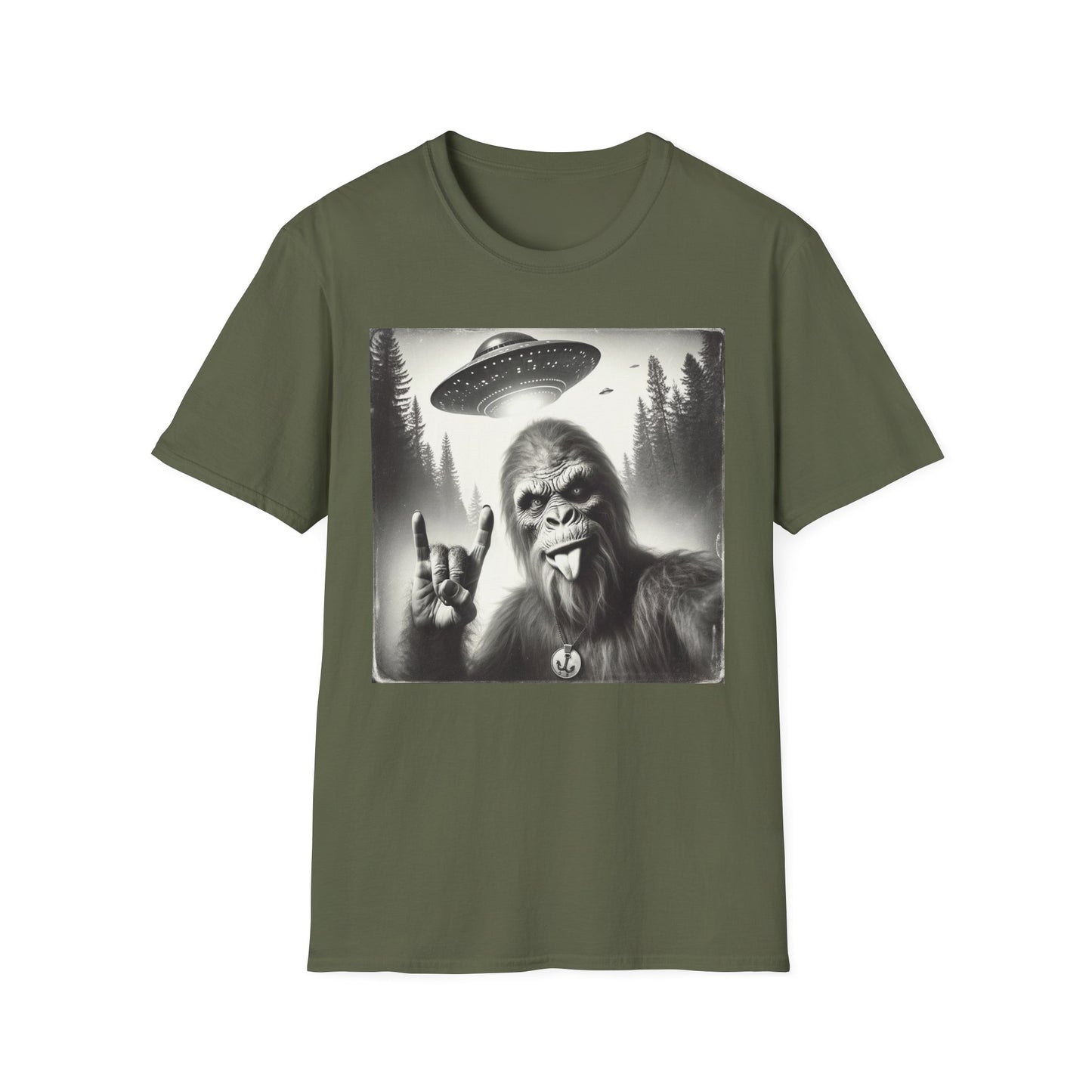 Bigfoot/Sasquatch Selfie Unisex Short Sleeve T-Shirt, Front Design