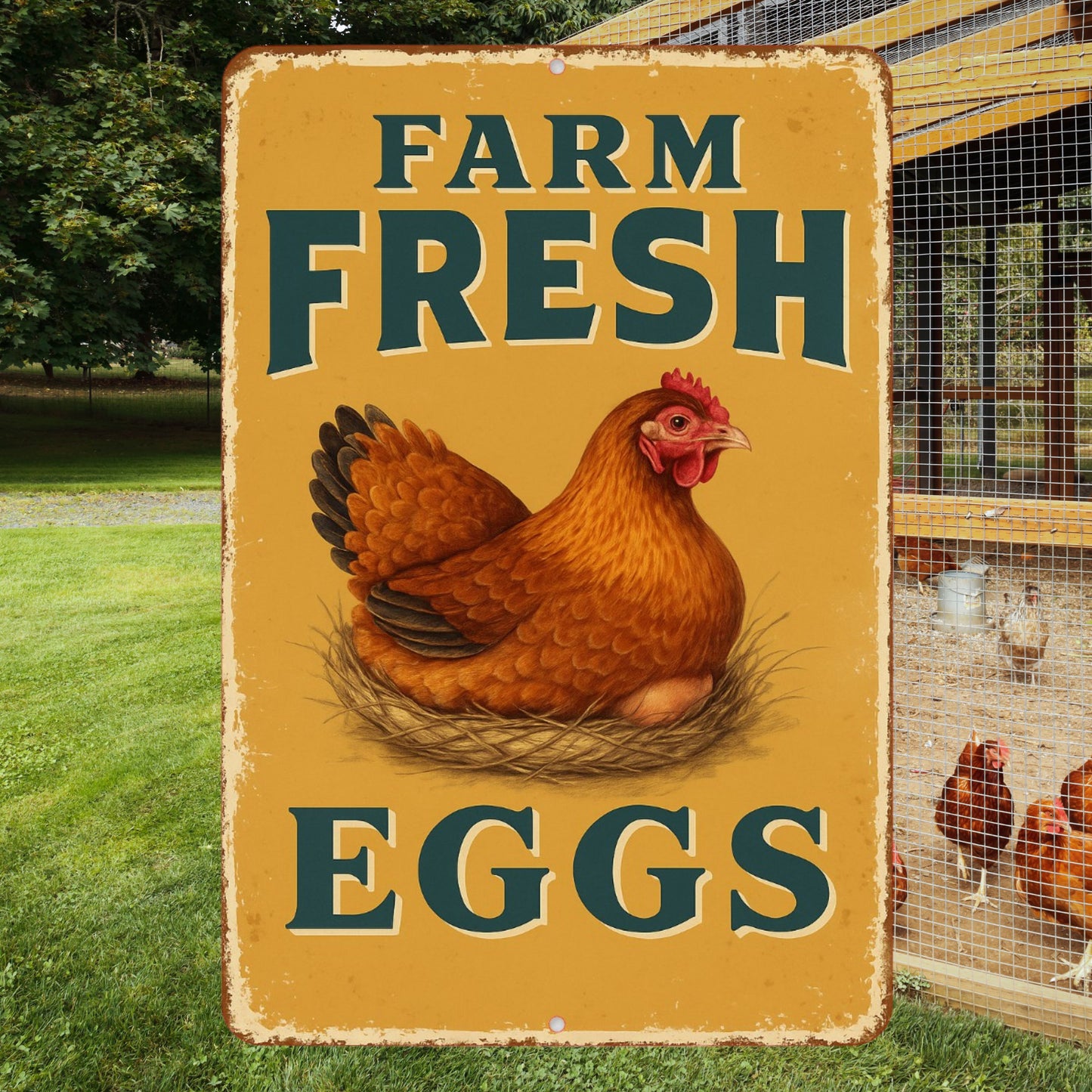 Farm Fresh Eggs Sign, Chicken Coop Sign, 8x12 Aluminum Sign, UV Resistant Outdoor Sign, Door Sign, Farmhouse Decor