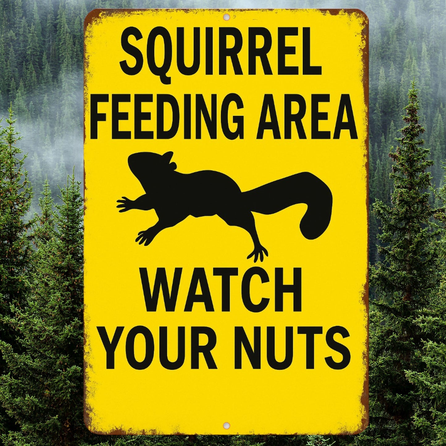 Funny Squirrel Sign, Squirrel Feeding Area Sign, Distressed Warning Sign, Rustic Font 8x12 Aluminum Sign, UV Resistant Outdoor Sign