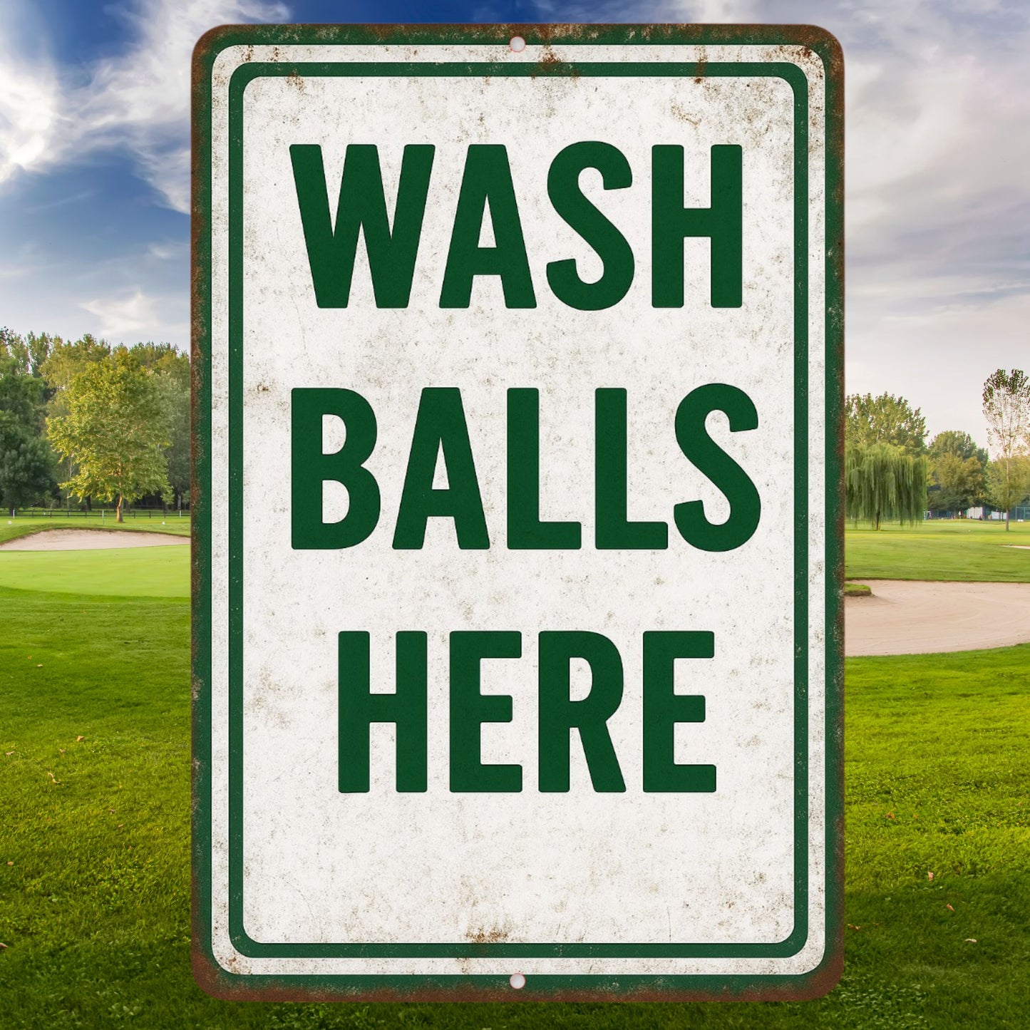 Funny Wash Balls Here Golf Sign, 8x12 Aluminum Sign, UV Resistant Outdoor Sign, Bathroom Decor