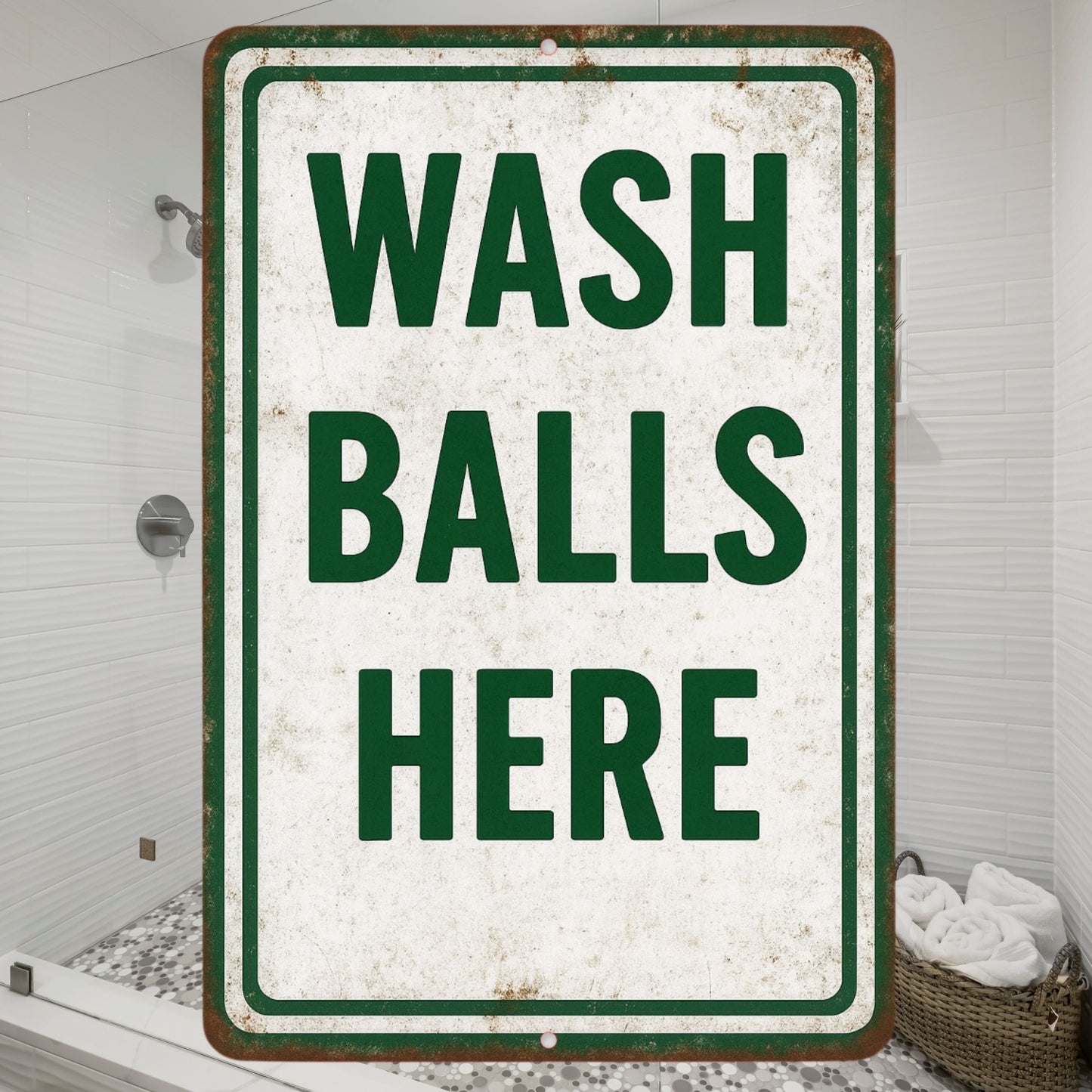 Funny Wash Balls Here Golf Sign, 8x12 Aluminum Sign, UV Resistant Outdoor Sign, Bathroom Decor