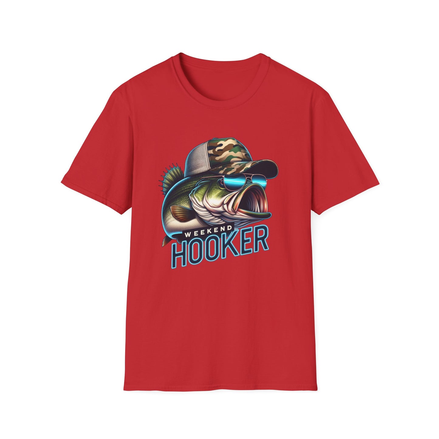 Weekend Hooker Bass Fishing Unisex Short Sleeve T-Shirt, Front Design