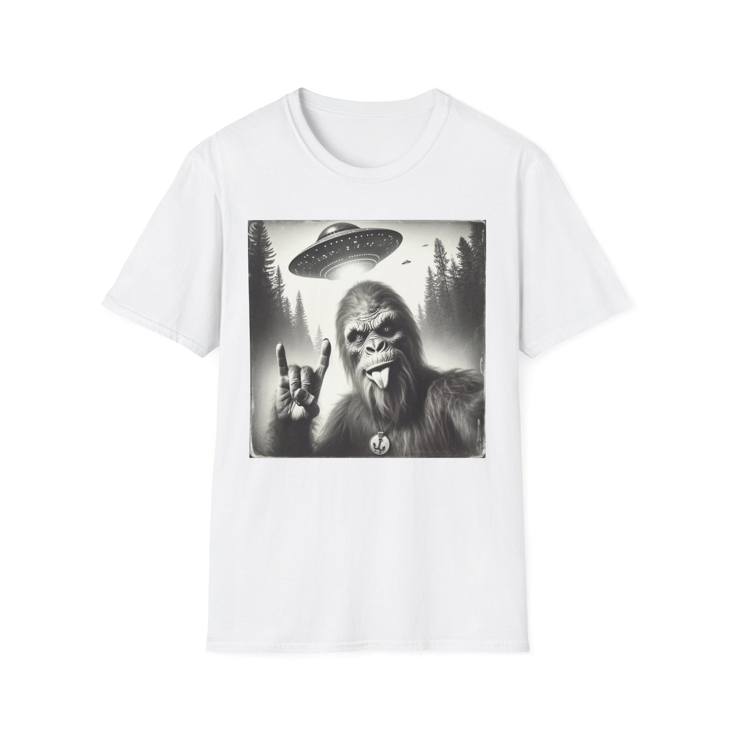 Bigfoot/Sasquatch Selfie Unisex Short Sleeve T-Shirt, Front Design