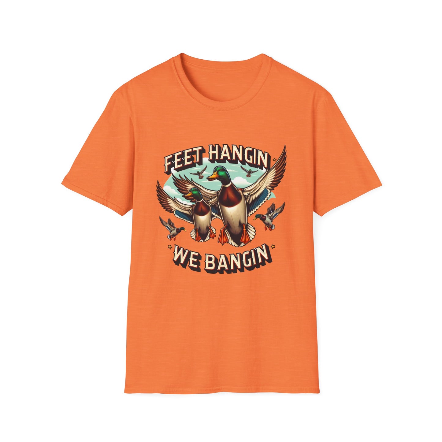 Feet Hangin' We Bangin' Duck Hunting Unisex Short Sleeve T-Shirt, Front Design
