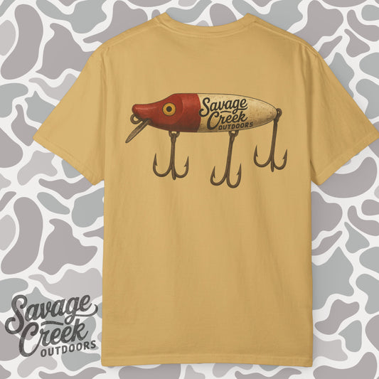 Savage Creek Outdoors Vintage Fishing Lure Unisex Short Sleeve T-Shirt With Back Design