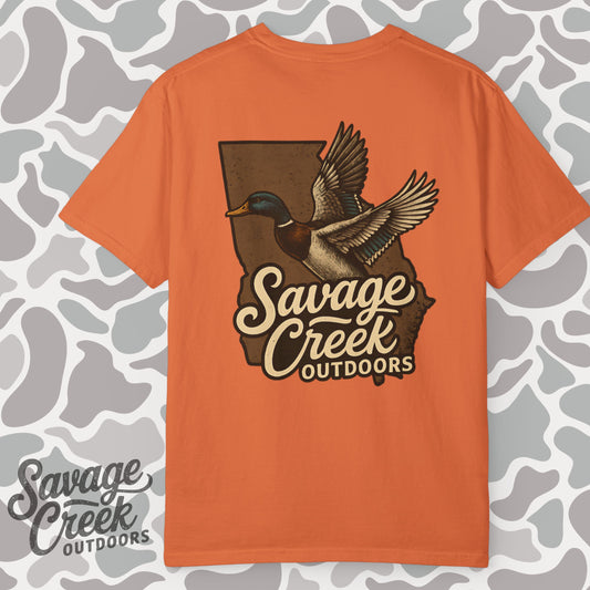 Savage Creek Outdoors GA Mallard Duck Unisex Short Sleeve T-Shirt With Back Design