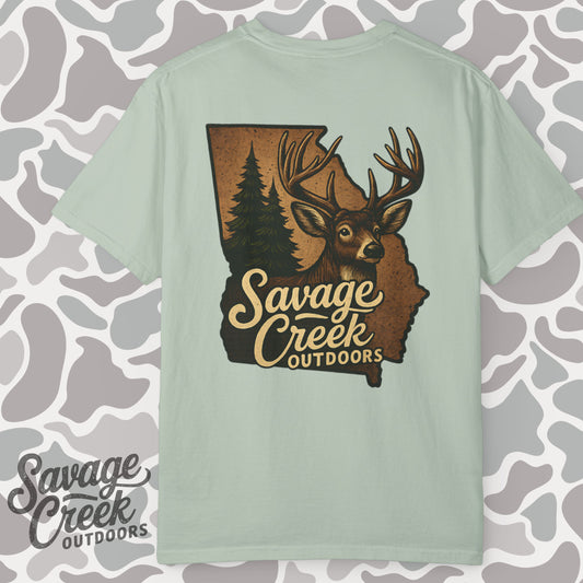 Savage Creek Outdoors GA Buck Unisex Short Sleeve T-Shirt With Back Design