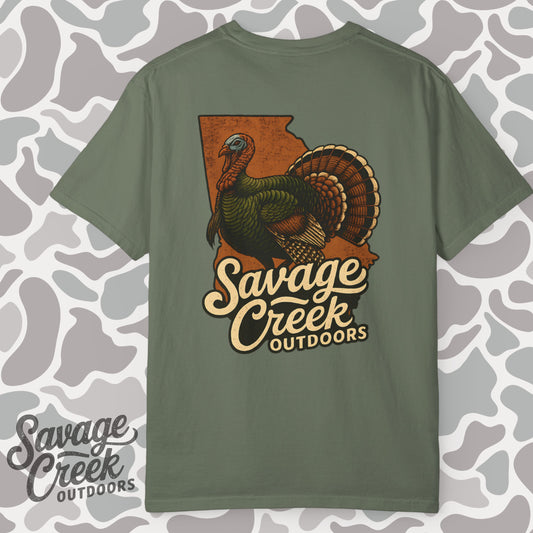 Savage Creek Outdoors GA Tom Turkey Unisex Short Sleeve T-Shirt With Back Design