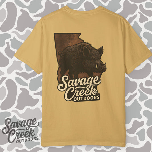Savage Creek Outdoors Wild Hog Unisex Short Sleeve T-Shirt With Back Design