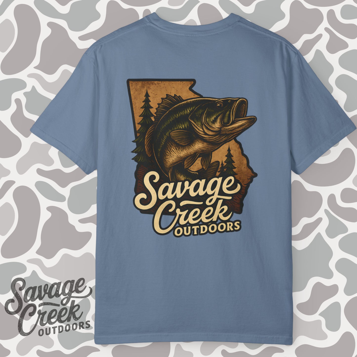 Savage Creek Outdoors Largemouth Bass Unisex Short Sleeve T-Shirt With Back Design