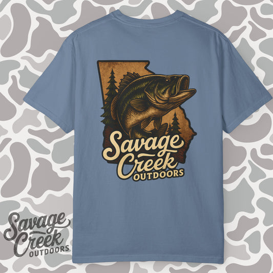 Savage Creek Outdoors Largemouth Bass Unisex Short Sleeve T-Shirt With Back Design