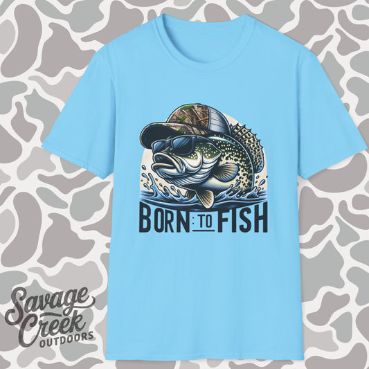 Born To Fish Bass Camo Hat Unisex Short Sleeve T-Shirt, Front Design