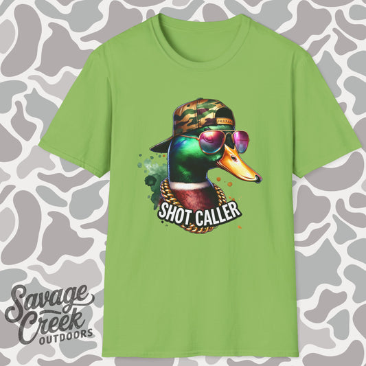 Shot Caller Mallard Duck Camo Hat Unisex Short Sleeve T-Shirt, Front Design