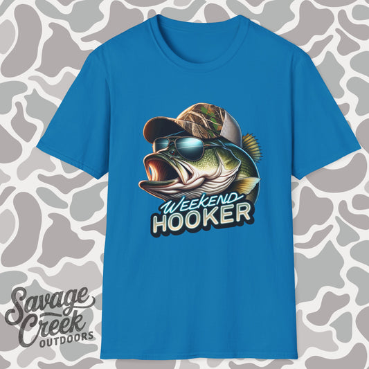 Weekend Hooker Bass Fishing Unisex Short Sleeve T-Shirt, Front Design