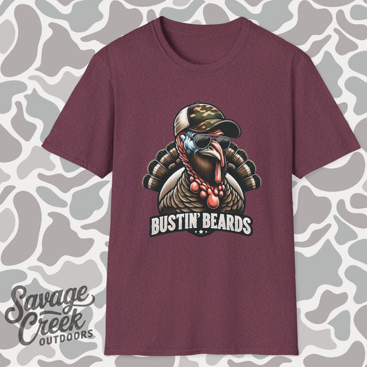 Bustin' Beards Turkey Hunting Unisex Short Sleeve T-Shirt, Front Design
