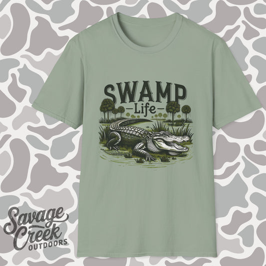 Swamp Life Alligator Unisex Short Sleeve T-Shirt, Front Design