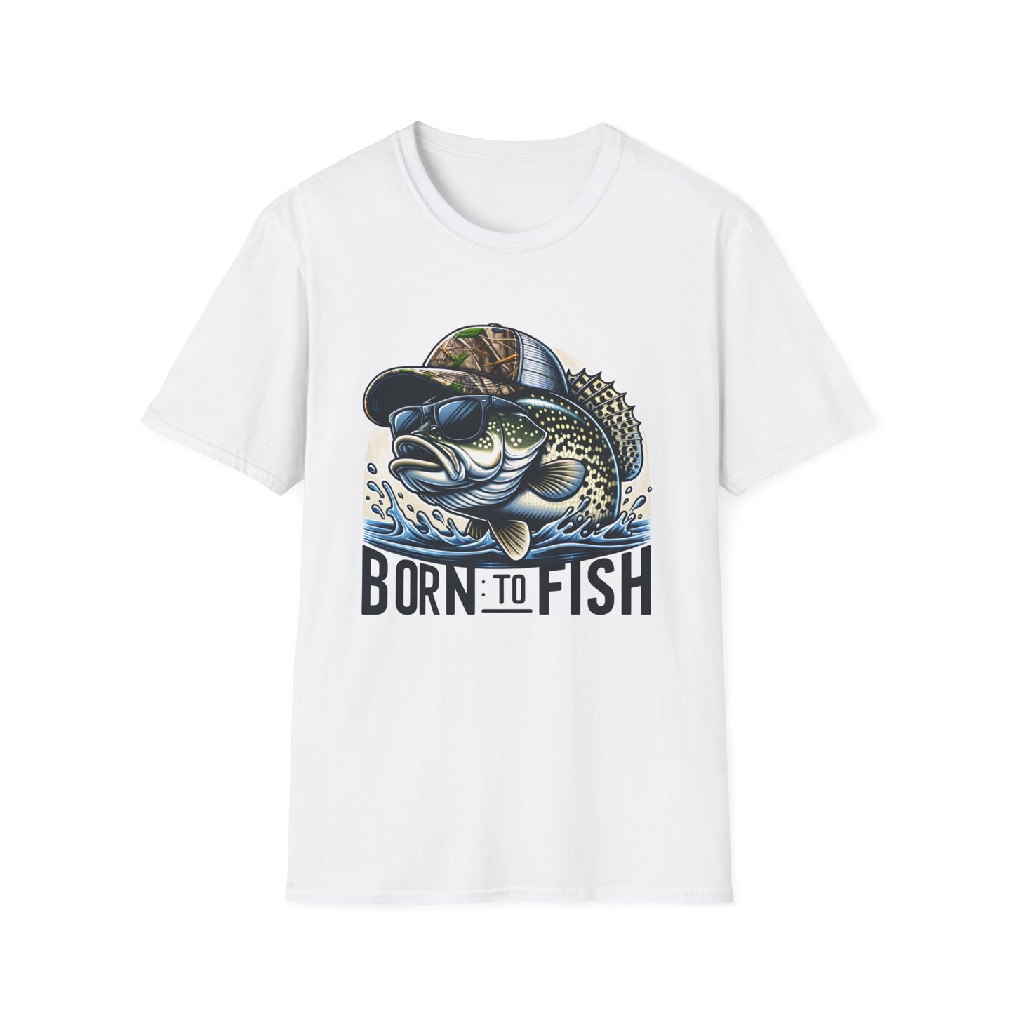 Born To Fish Bass Camo Hat Unisex Short Sleeve T-Shirt, Front Design