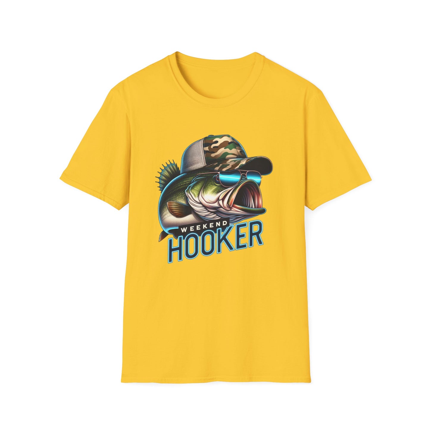 Weekend Hooker Bass Fishing Unisex Short Sleeve T-Shirt, Front Design