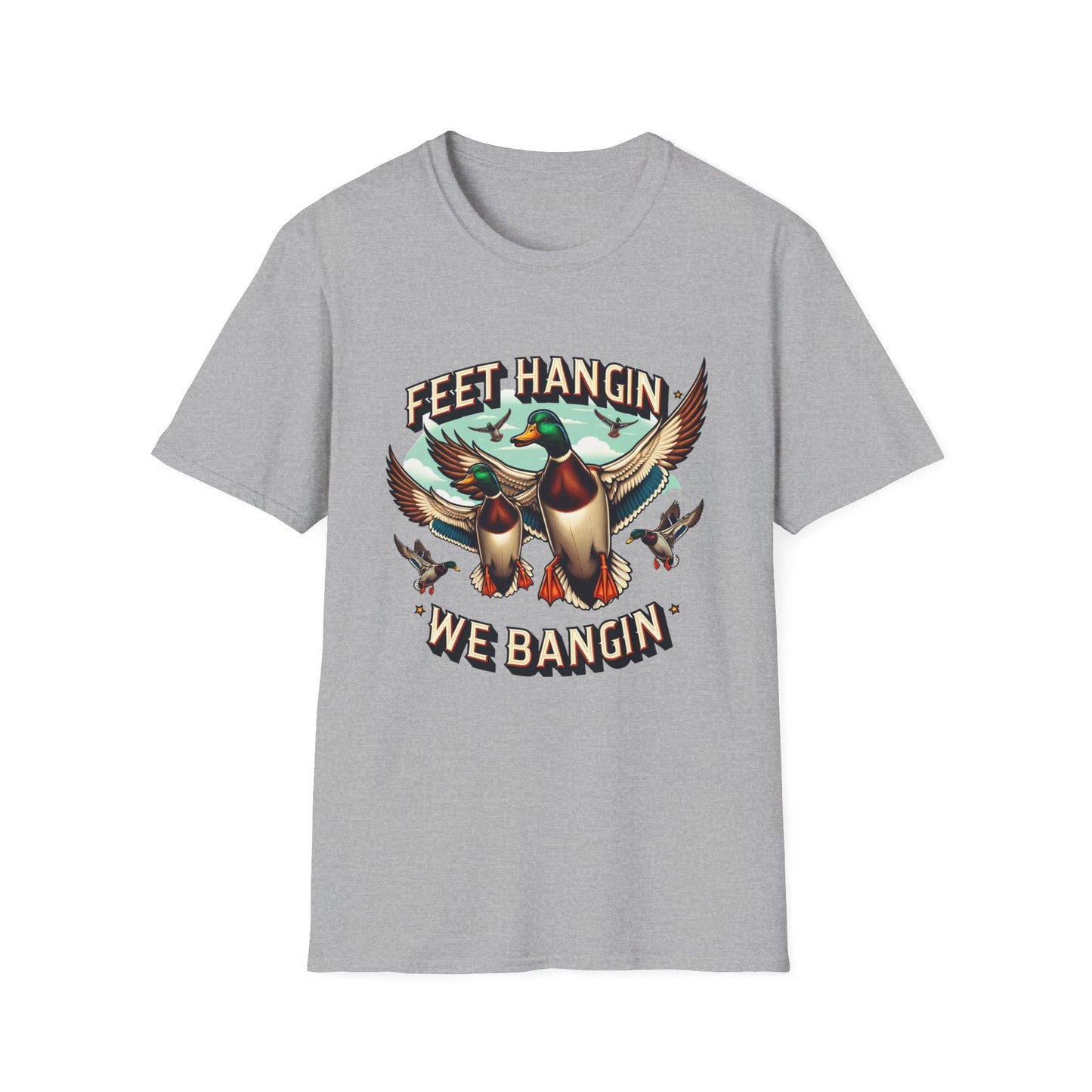 Feet Hangin' We Bangin' Duck Hunting Unisex Short Sleeve T-Shirt, Front Design