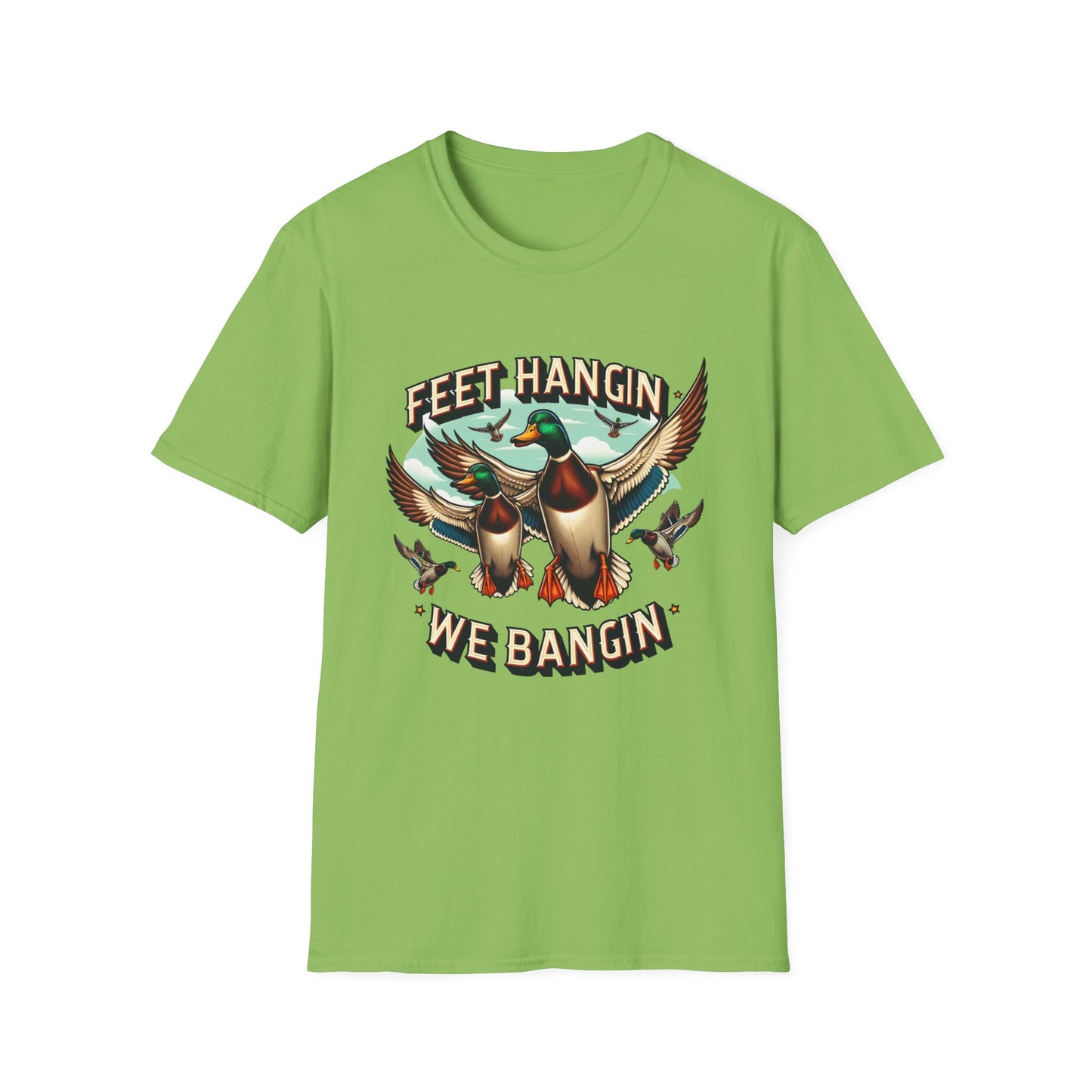 Feet Hangin' We Bangin' Duck Hunting Unisex Short Sleeve T-Shirt, Front Design