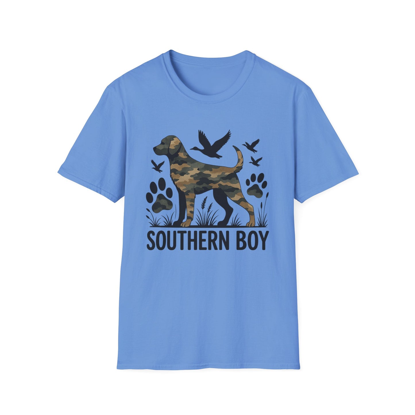 Southern Boy Camouflage Dog Duck Hunting Unisex Short Sleeve T-Shirt, Front Design