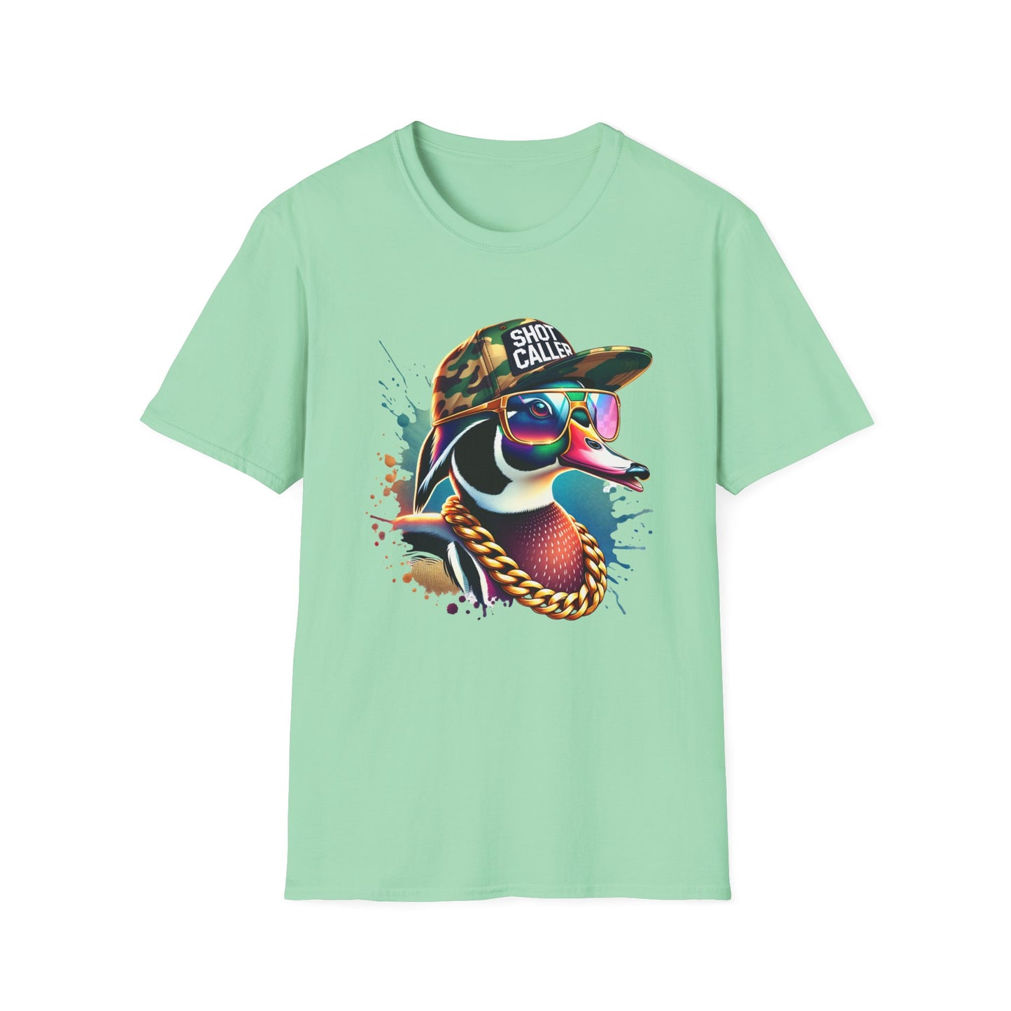Shot Caller Camo Hat Wood Duck Unisex Short Sleeve T-Shirt, Front Design