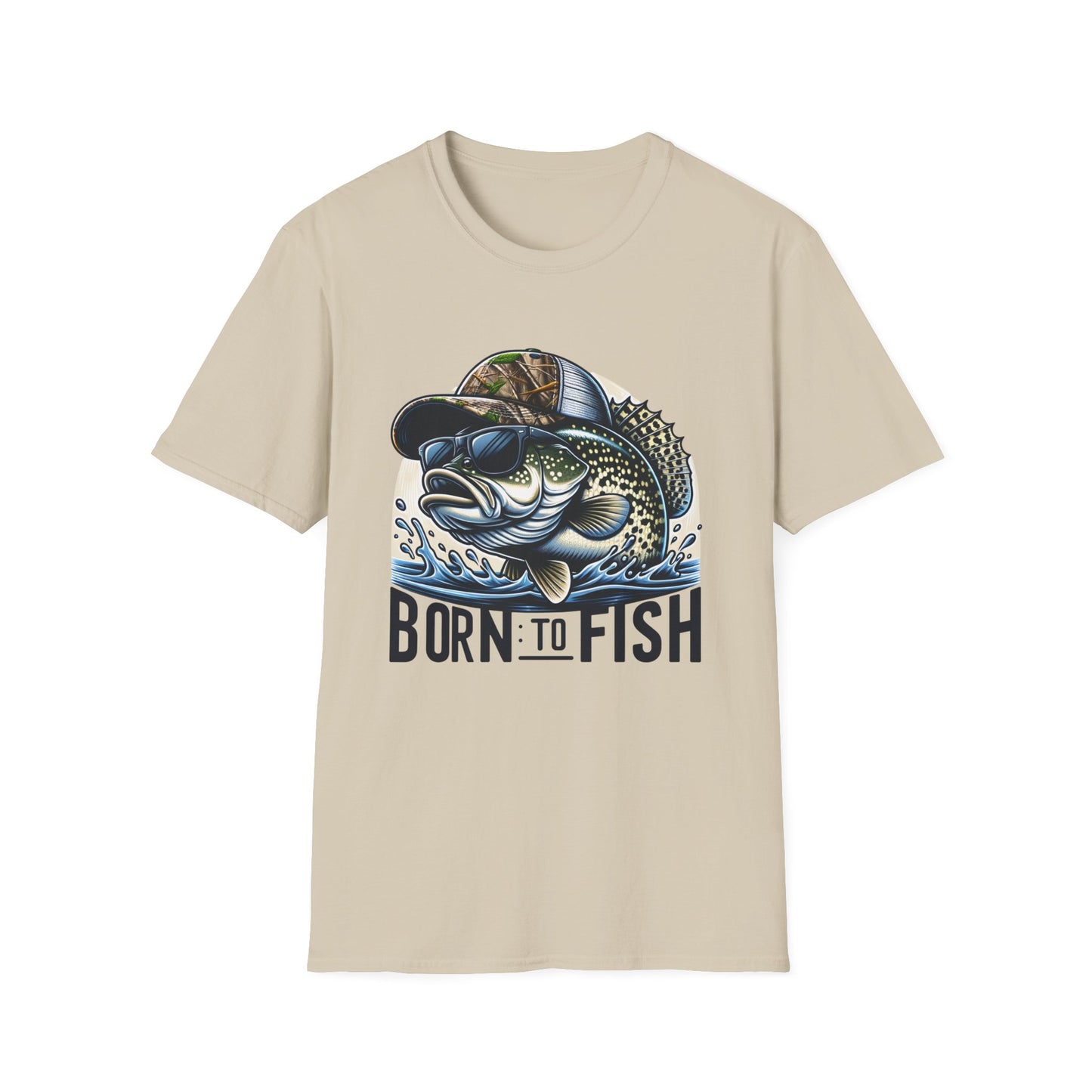 Born To Fish Bass Camo Hat Unisex Short Sleeve T-Shirt, Front Design