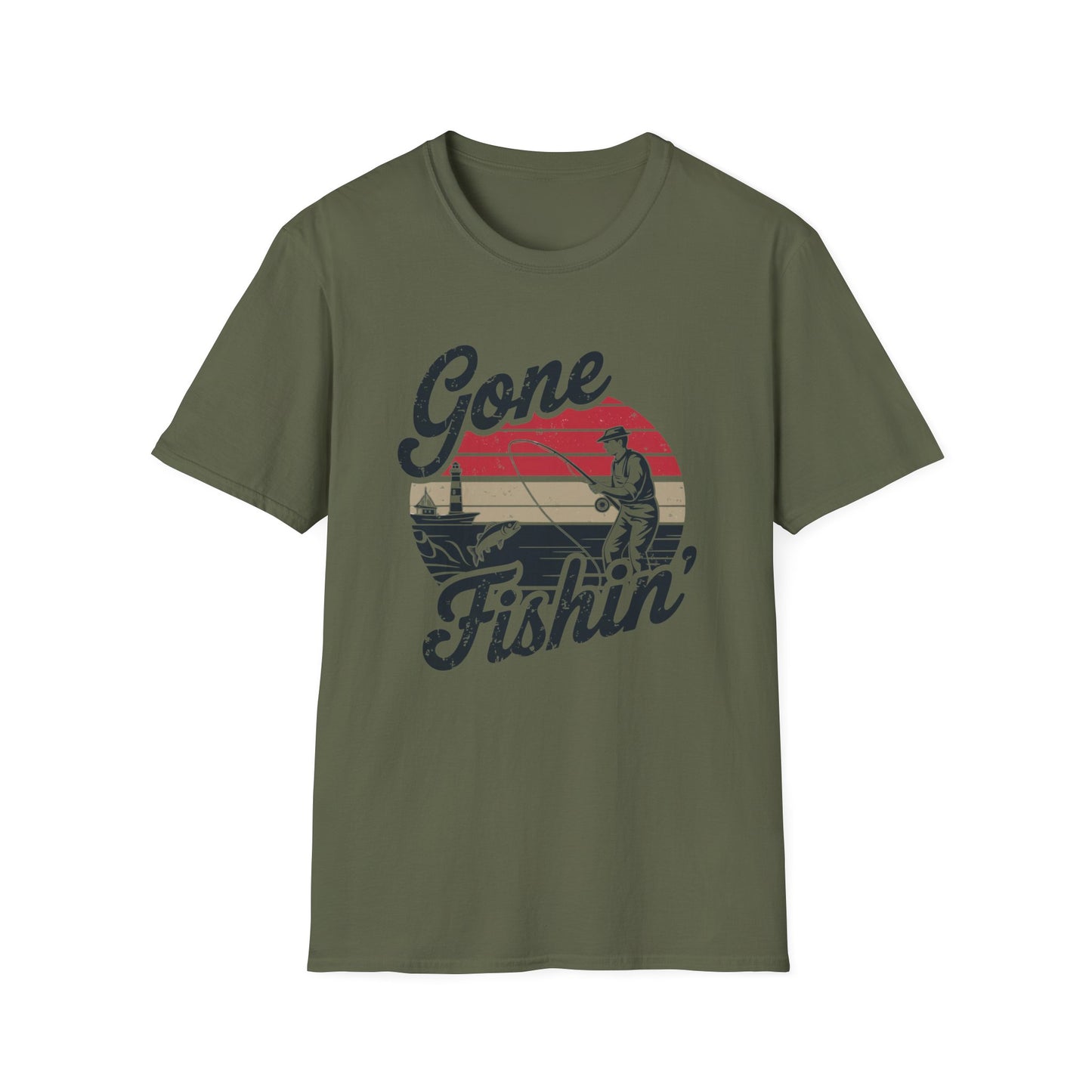 Retro Style Gone Fishin' Unisex Short Sleeve T-Shirt, Front Design