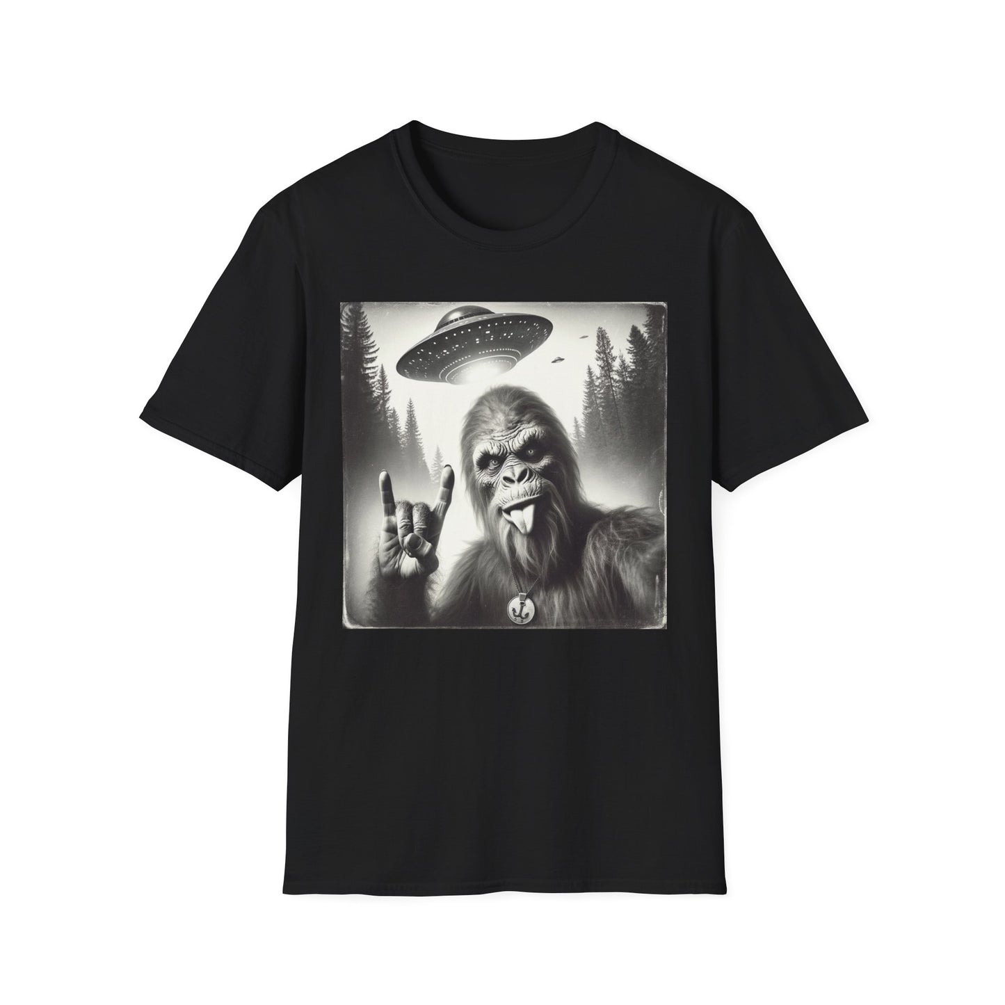 Bigfoot/Sasquatch Selfie Unisex Short Sleeve T-Shirt, Front Design