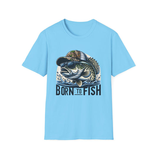 Born To Fish Bass Camo Hat Unisex Short Sleeve T-Shirt, Front Design