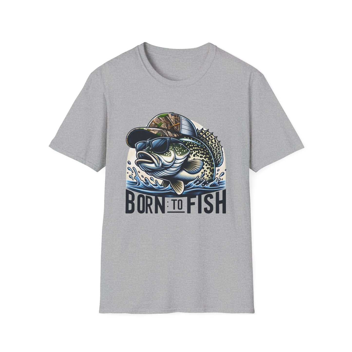 Born To Fish Bass Camo Hat Unisex Short Sleeve T-Shirt, Front Design