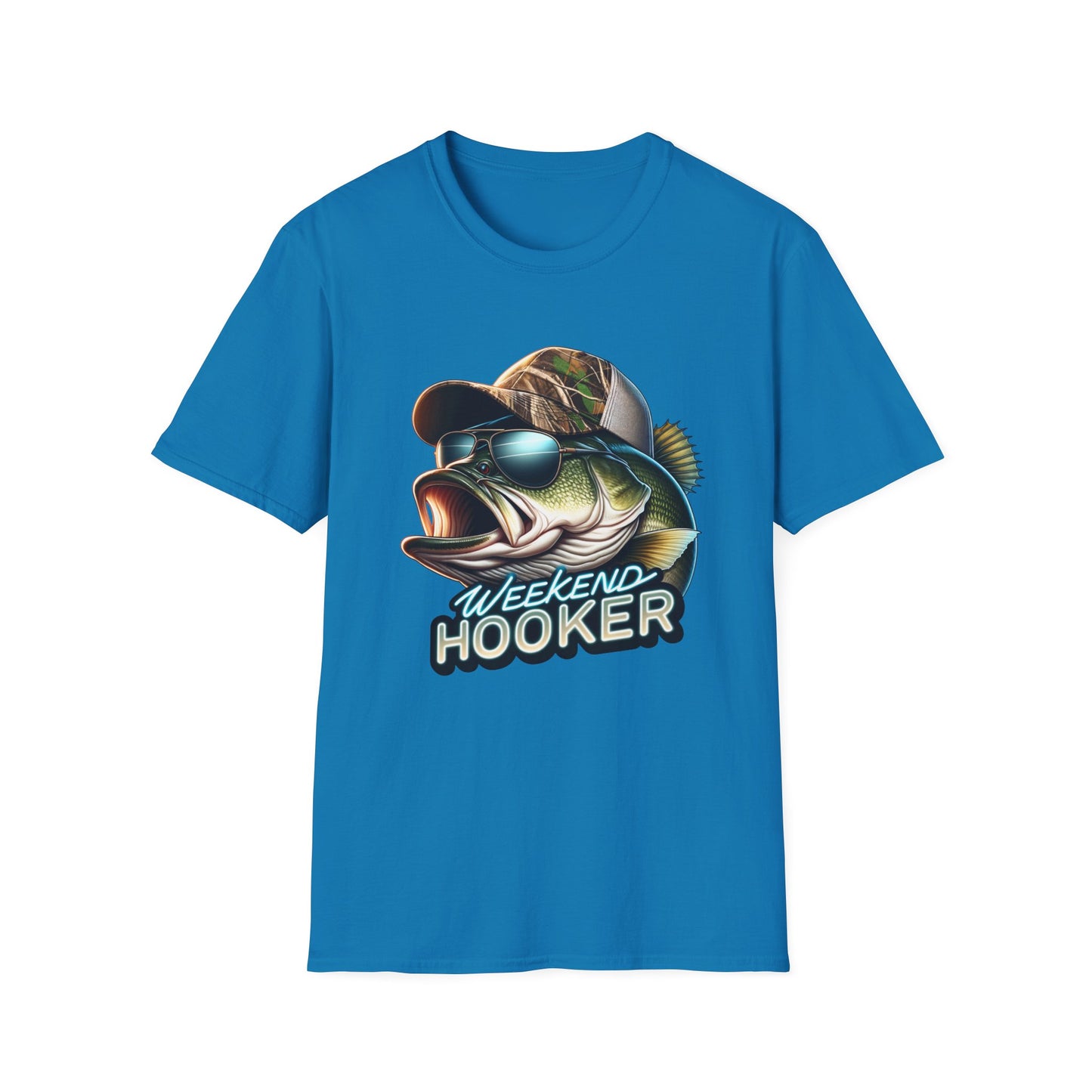 Weekend Hooker Bass Fishing Unisex Short Sleeve T-Shirt, Front Design