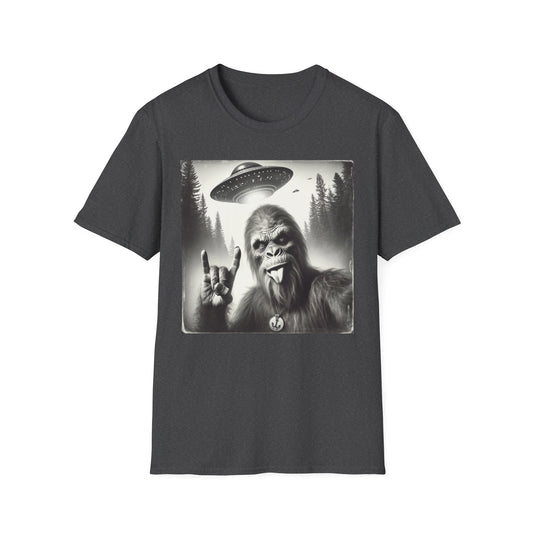 Bigfoot/Sasquatch Selfie Unisex Short Sleeve T-Shirt, Front Design