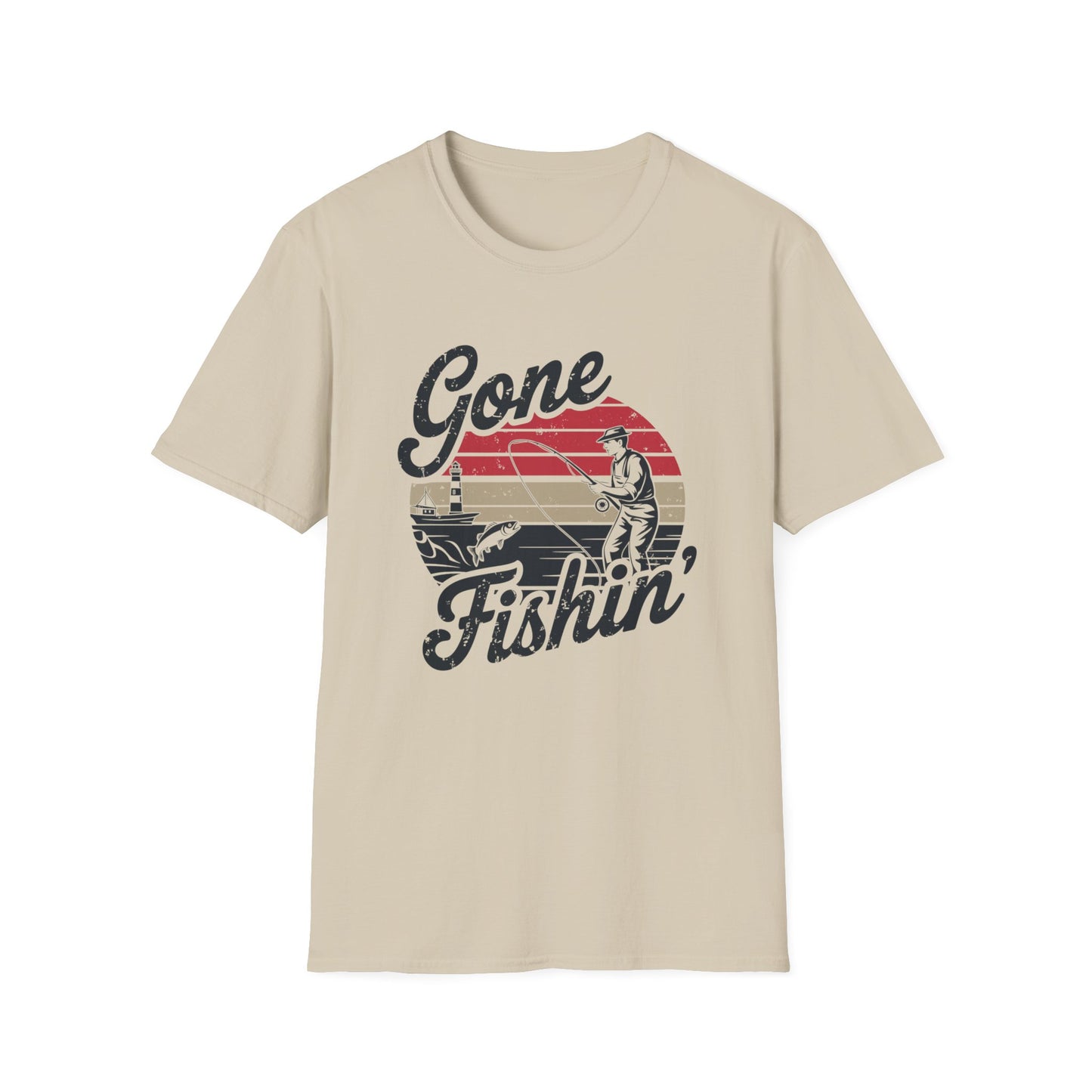 Retro Style Gone Fishin' Unisex Short Sleeve T-Shirt, Front Design