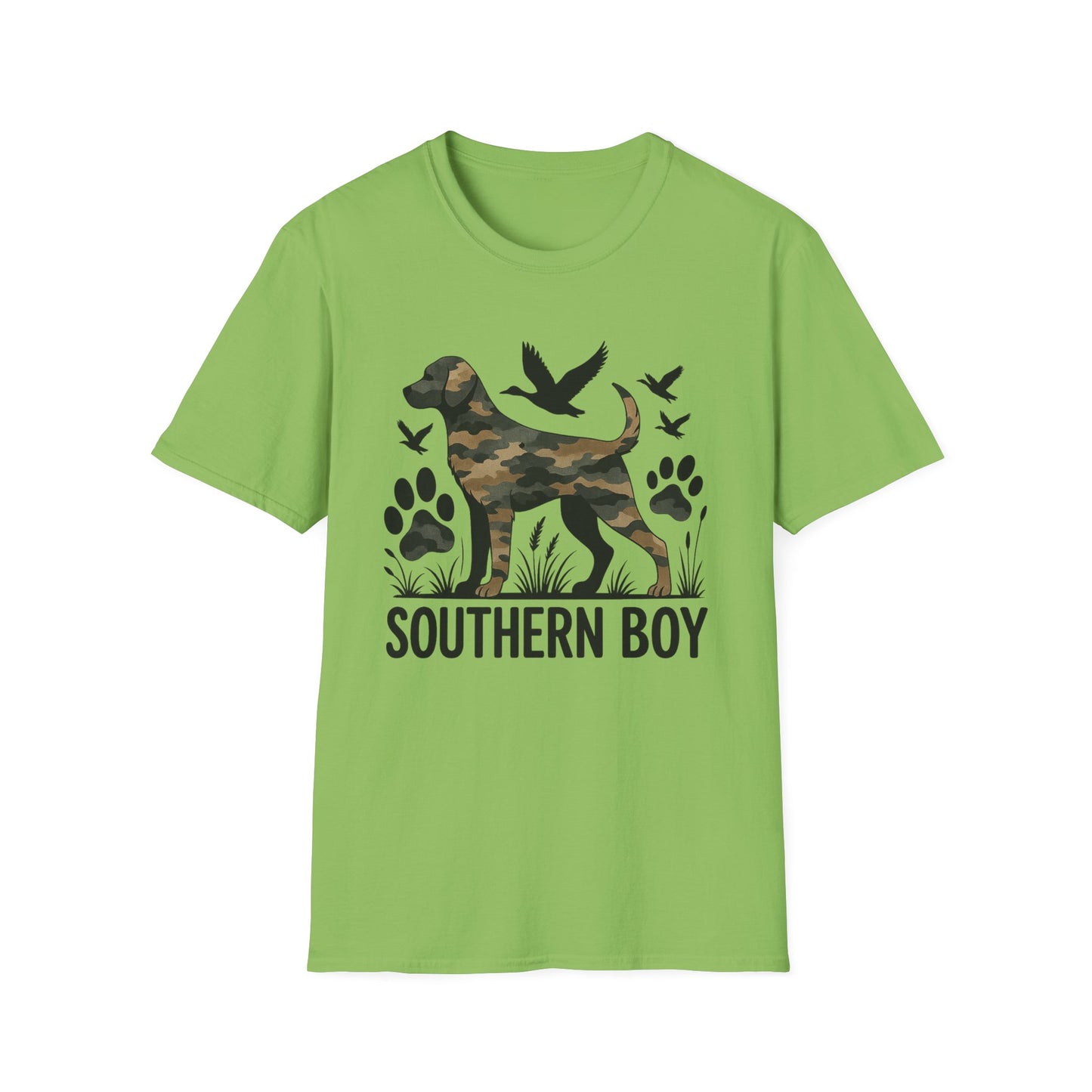 Southern Boy Camouflage Dog Duck Hunting Unisex Short Sleeve T-Shirt, Front Design