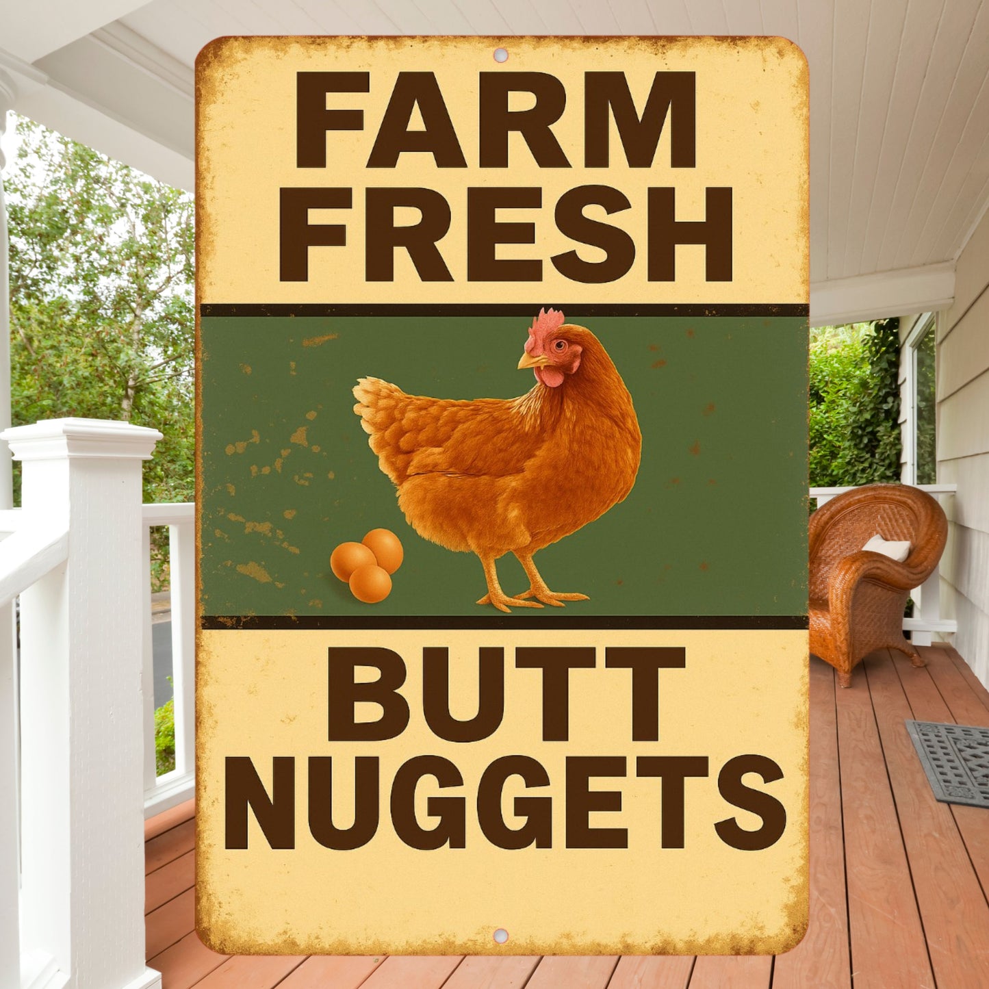 Farm Fresh Butt Nuggets Sign, Funny Chicken Sign, 8x12 Aluminum Sign, UV Resistant Outdoor Sign, Door Sign